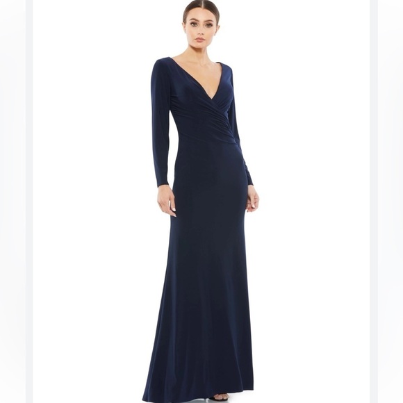 Mac Duggal Dresses & Skirts - Mac Duggal Navy Blue Long Sleeve Ruched V Neck Gown Style #26573